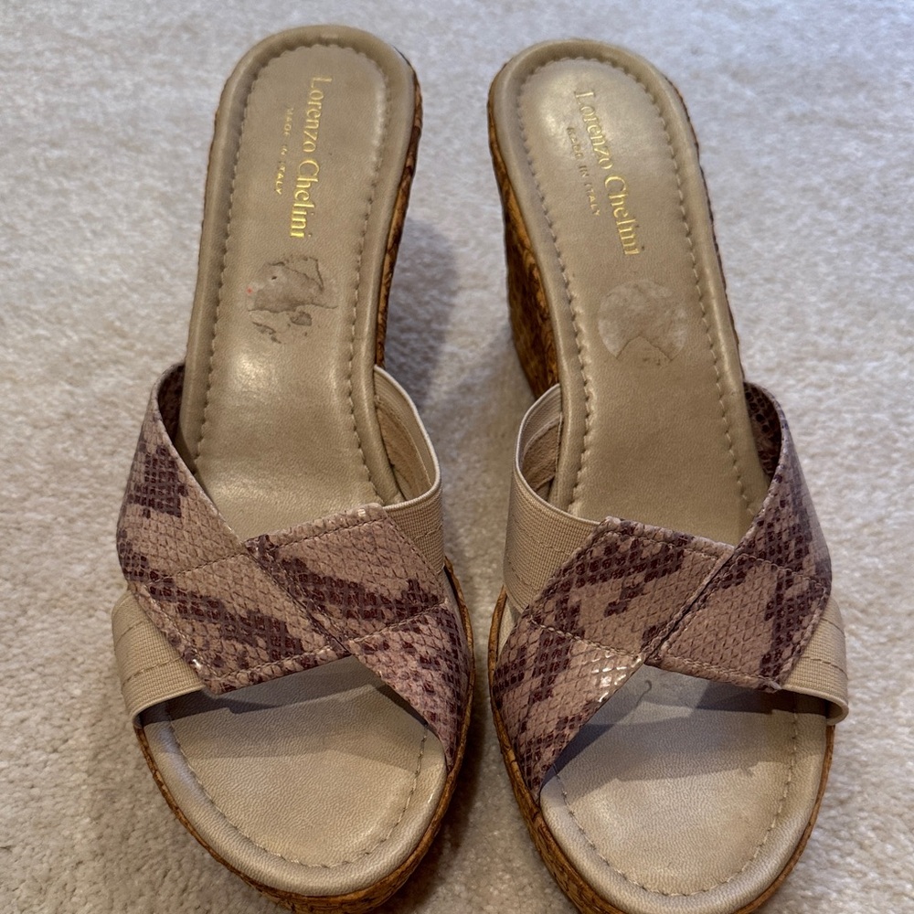 Beige and Brown Wedge Sandals